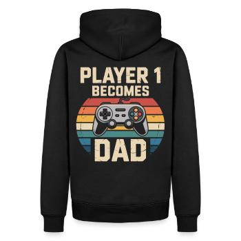 Player 1 wird Papa - Männer Premium Bio Hoodie - Schwarz - Hinten - Nico (187cm)