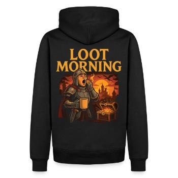 Loot Morning Ritter Shirt - Männer Premium Bio Hoodie - Schwarz - Hinten - Nico (187cm)