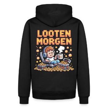 Looten Morgen Gamer Shirt - Männer Premium Bio Hoodie - Schwarz - Hinten - Nico (187cm)