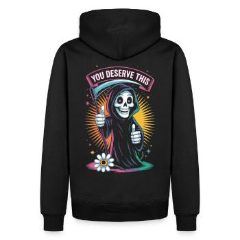 You Deserve This Sensemann Shirt - Männer Premium Bio Hoodie - Schwarz - Hinten - Nico (187cm)