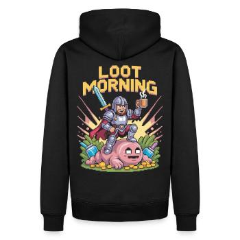 Loot Morning Pixel Gamer Shirt - Männer Premium Bio Hoodie - Schwarz - Hinten - Nico (187cm)