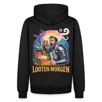 RPG Looten Morgen Kaffee T-Shirt - Männer Premium Bio Hoodie - Schwarz - Hinten - Nico (187cm)