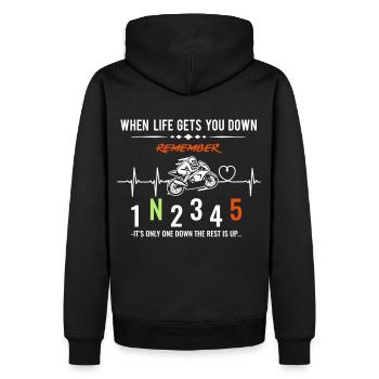 When life gets you down - Motorcycle / Motorcycle - Men’s Premium Organic Hoodie - black - Back - Nico (187cm)