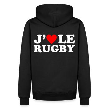 J' aime le rugby cadeau rugbyman coeur rouge - Sweat à capuche Premium bio Homme - noir - Dos - Nico (187cm)