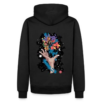 atomoisch - Männer Premium Bio Hoodie - Schwarz - Hinten - Nico (187cm)