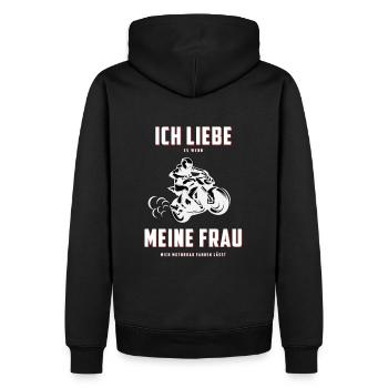 ICH LIEBE MEINE FRAU Spruch für Motorradliebhaber - Männer Premium Bio Hoodie - Schwarz - Hinten - Nico (187cm)