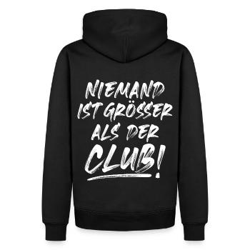 NIEMAND IST GRÖSSER ALS DER CLUB! - Männer Premium Bio Hoodie - Schwarz - Hinten - Nico (187cm)