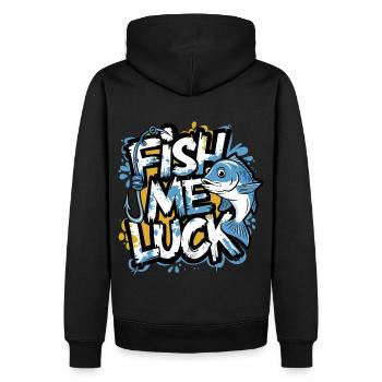 Fish Me Luck Lustiges Angeldesign für Angler - Männer Premium Bio Hoodie - Schwarz - Hinten - Nico (187cm)
