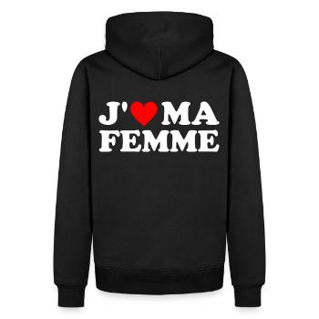 J' aime ma femme cadeau homme marié coeur rouge - Sweat à capuche Premium bio Homme - noir - Dos - Nico (187cm)