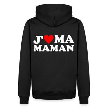 J' aime ma maman cadeau fête des mères - Sweat à capuche Premium bio Homme - noir - Dos - Nico (187cm)
