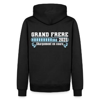 Grand Frère 2025 Cadeau Annonce Naissance 2025 - Sweat à capuche Premium bio Homme - noir - Dos - Nico (187cm)