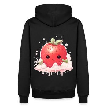Fraise Kawaii - Sweat à capuche Premium bio Homme - noir - Dos - Nico (187cm)