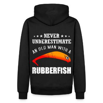 Alter Angler mit Gummifisch - Männer Premium Bio Hoodie - Schwarz - Hinten - Nico (187cm)