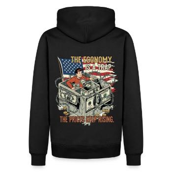Die Wirtschaft ist eine Falle - Männer Premium Bio Hoodie - Schwarz - Hinten - Nico (187cm)