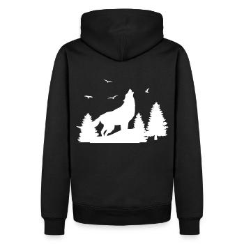 Wolf Wald - Männer Premium Bio Hoodie - Schwarz - Hinten - Nico (187cm)