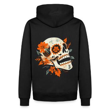 Totenkopf blumen halloween skull mexiko - Männer Premium Bio Hoodie - Schwarz - Hinten - Nico (187cm)