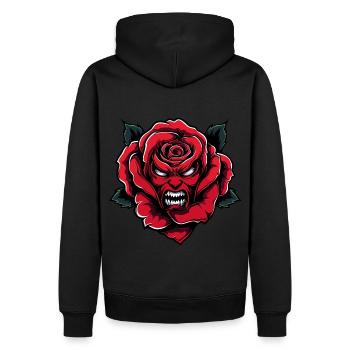 Rose rouge avec visage de diable - Sweat à capuche Premium bio Homme - noir - Dos - Nico (187cm)