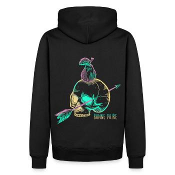 Totenkopfbirne gelb - Männer Premium Bio Hoodie - Schwarz - Hinten - Nico (187cm)