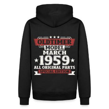 65. Geburtstag Oldtimer März Jahrgang 1959 - Männer Premium Bio Hoodie - Schwarz - Hinten - Nico (187cm)