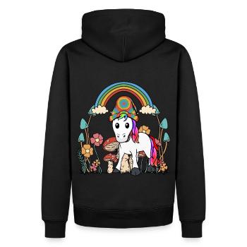 Herbst Blumen Pilze Einhorn Natur bunt Oktober - Männer Premium Bio Hoodie - Schwarz - Hinten - Nico (187cm)