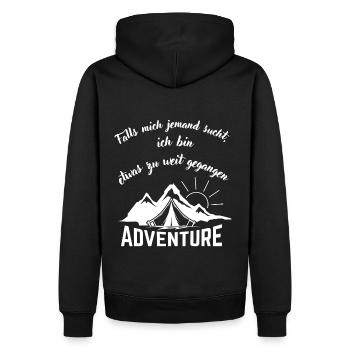 Falls mich jemand sucht, ich bin etwas zu weit... - Männer Premium Bio Hoodie - Schwarz - Hinten - Nico (187cm)