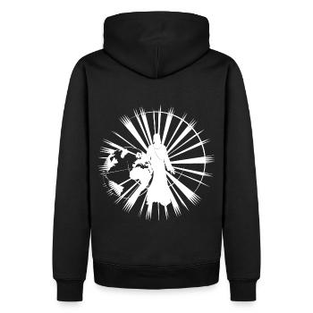 The Light of the World - Men’s Premium Organic Hoodie - black - Back - Nico (187cm)