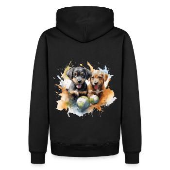 chiots jouant avec une balle - Sweat à capuche Premium bio Homme - noir - Dos - Nico (187cm)