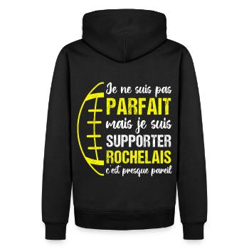 Supporter rochelais cadeau rugby La Rochelle - Sweat à capuche Premium bio Homme - noir - Dos - Nico (187cm)