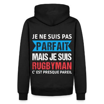 Je suis rugbyman humour rugby cadeau - Sweat à capuche Premium bio Homme - noir - Dos - Nico (187cm)