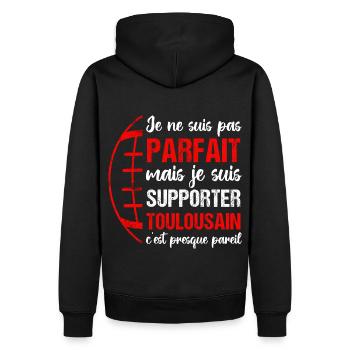 Supporter toulousain cadeau rugby Toulouse - Sweat à capuche Premium bio Homme - noir - Dos - Nico (187cm)