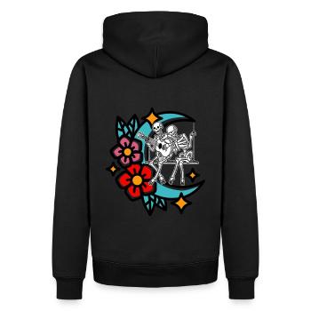 Mond Fantasy Skelett Gitarre Musiker Gitarrist - Männer Premium Bio Hoodie - Schwarz - Hinten - Nico (187cm)