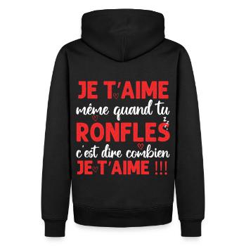 Je t' aime même quand tu ronfles Saint-Valentin - Sweat à capuche Premium bio Homme - noir - Dos - Nico (187cm)
