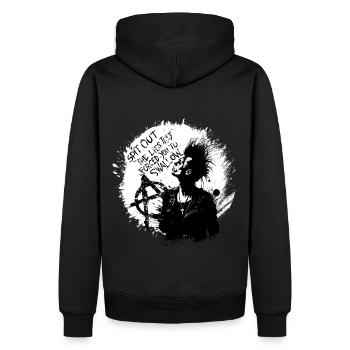 « Cracher les mensonges » - Anarchist Punk Manifesto Tee - Sweat à capuche Premium bio Homme - noir - Dos - Nico (187cm)