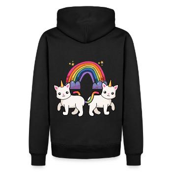 Regenbogen Einhorn Katze Katzen Kinder - Männer Premium Bio Hoodie - Schwarz - Hinten - Nico (187cm)