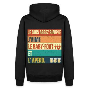 J' aime le baby-foot et l' apéro cadeau vintage - Sweat à capuche Premium bio Homme - noir - Dos - Nico (187cm)