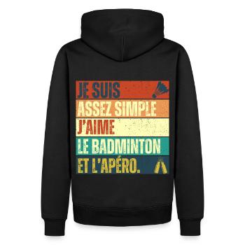 J' aime le badminton et l' apéro cadeau vintage - Sweat à capuche Premium bio Homme - noir - Dos - Nico (187cm)