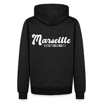 marseille chez moi cadeau humour Marseille homme - Sweat à capuche Premium bio Homme - noir - Dos - Nico (187cm)
