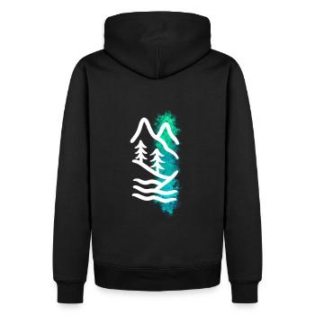 Paysage forêt - Aquarelle & line art blanc - Sweat à capuche Premium bio Homme - noir - Dos - Nico (187cm)