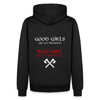 Good girls go to heaven Bad girl go to Valhalla - Sweat à capuche Premium bio Homme - noir - Dos - Nico (187cm)