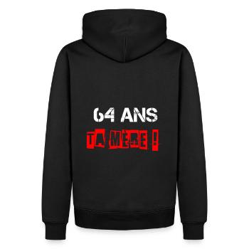 64 ans retraite - Sweat à capuche Premium bio Homme - noir - Dos - Nico (187cm)