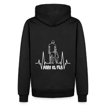 Père et Fils heartbeat - Sweat à capuche Premium bio Homme - noir - Dos - Nico (187cm)