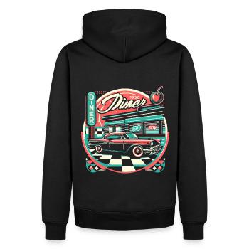 Klassischer 1950er Jahre Diner und Auto - Männer Premium Bio Hoodie - Schwarz - Hinten - Nico (187cm)
