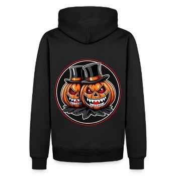 Two grinning Halloween pumpkins with top hats - Men’s Premium Organic Hoodie - black - Back - Nico (187cm)