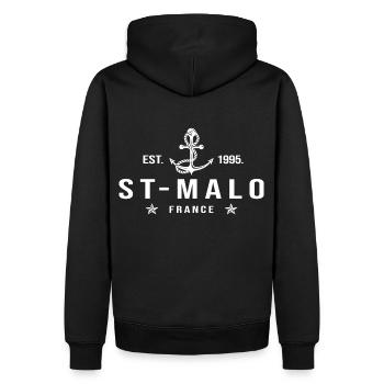 St Malo cooles Geschenk Saint Malo Bretagne BZH - Männer Premium Bio Hoodie - Schwarz - Hinten - Nico (187cm)