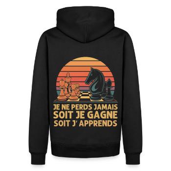 Je ne perds jamais cadeau motivation échec vintage - Sweat à capuche Premium bio Homme - noir - Dos - Nico (187cm)