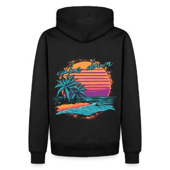 Calm Down Beach Sunset Palm Trees Vacation Bath Time - Men’s Premium Organic Hoodie - black - Back - Nico (187cm)