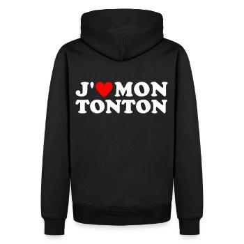 J' aime mon tonton cadeau oncle coeur rouge - Sweat à capuche Premium bio Homme - noir - Dos - Nico (187cm)