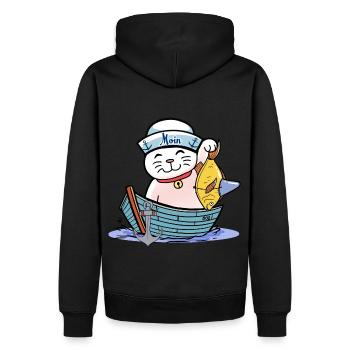 maritim Katze Katzen Matrose Moin Fisch Fischer - Männer Premium Bio Hoodie - Schwarz - Hinten - Nico (187cm)