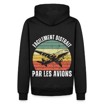 Facilement Distrait Par Les Avions Cadeau Vintage - Sweat à capuche Premium bio Homme - noir - Dos - Nico (187cm)