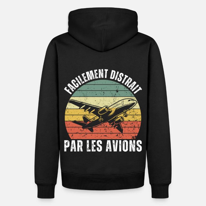 Facilement Distrait Par Les Avions Cadeau Vintage - Sweat à capuche Premium bio Homme - noir